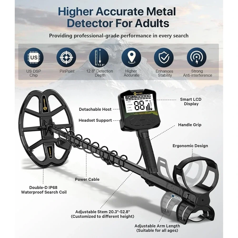 Metal Detector Professional Adult Waterproof Search Coil Advanced DSP Gold Finde